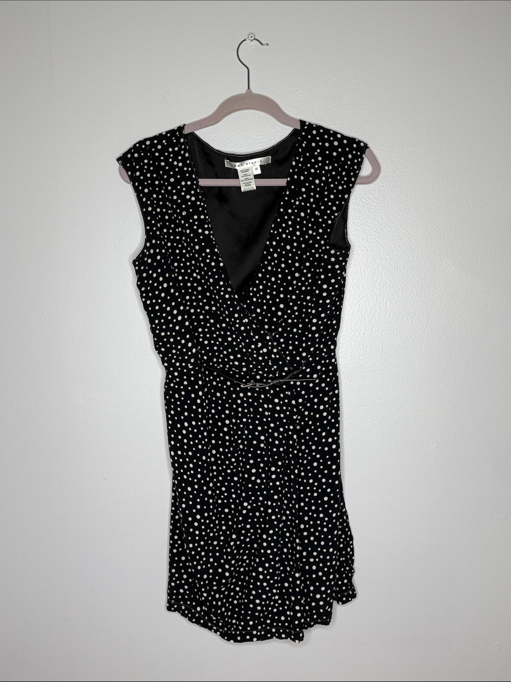 Max Studio Belted Black and White Polka Dot Dress Medium